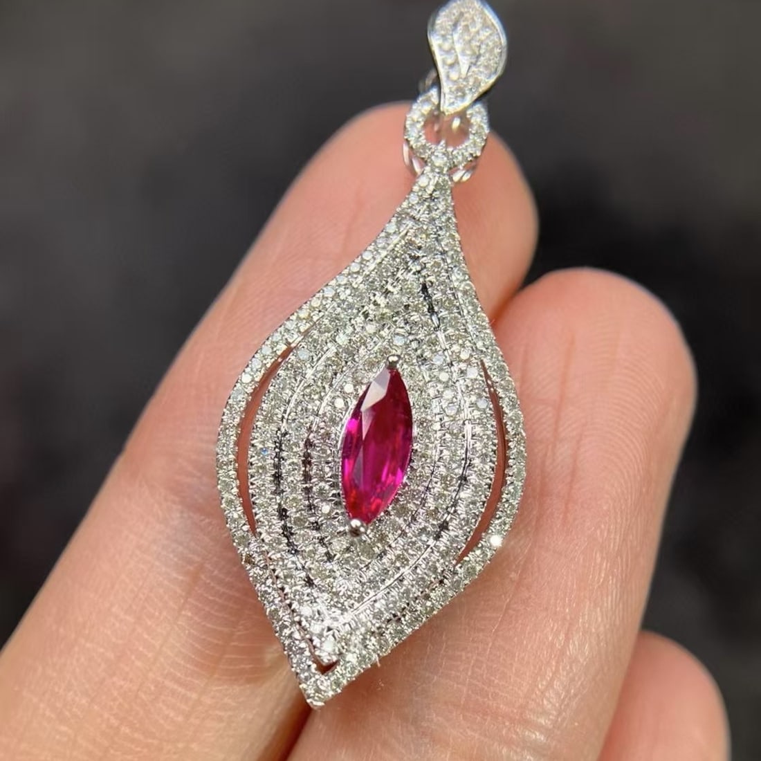 14k Gold 0.40 Ct Natural Ruby & Diamond Pendant( Without Chain ) - 3