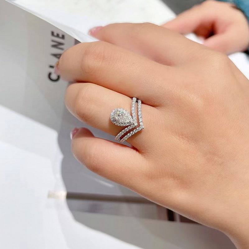 Gia Certified 14k Gold 0.50 Ct Natural F Vvs2 Pear Diamond Ring - 2