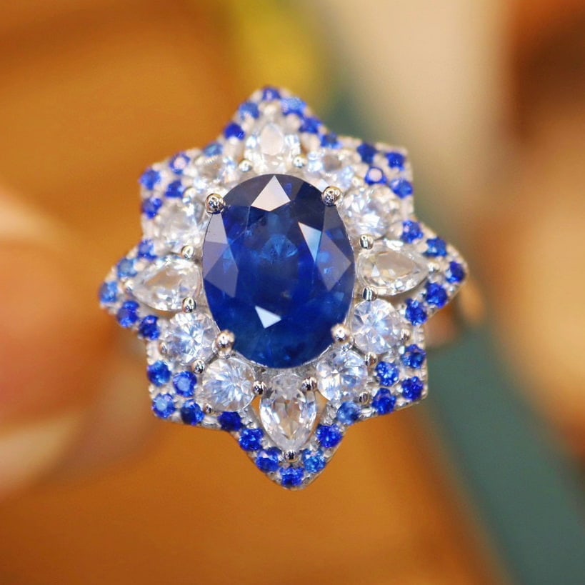 14k Gold 2.65 Ctw Natural Sapphire & Sapphire Ring: Ref:230992288 // gold content:14k gold // ring size:7. 25us // // main gemstone:sapphire // shape:oval // carat weight:2. 25ct // color:royal blue // treatment:natural // // adjacent gemstone 2 : sapp