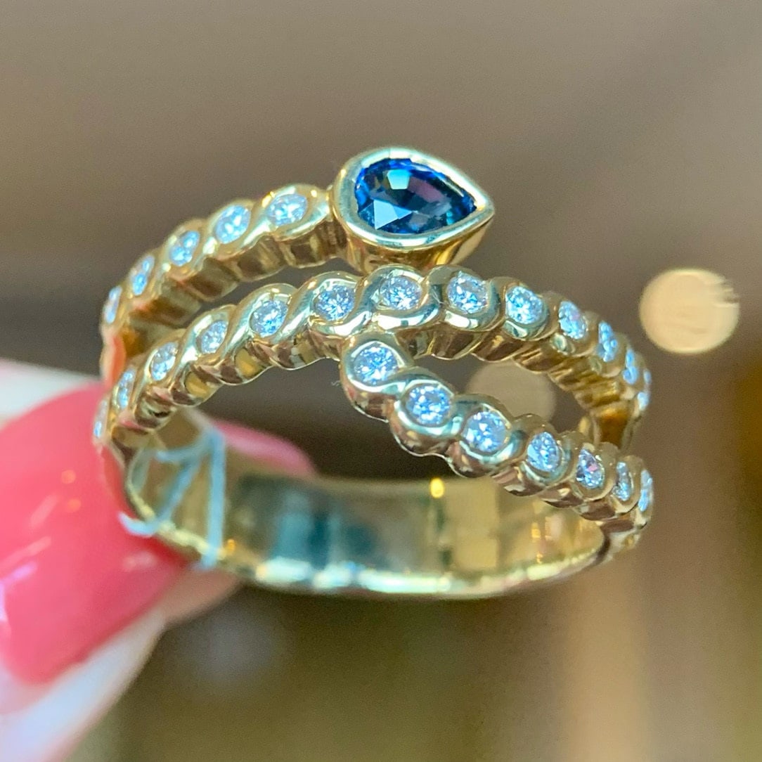 14k Gold 0.98 Ctw Natural Sapphire & Diamond Ring - 2