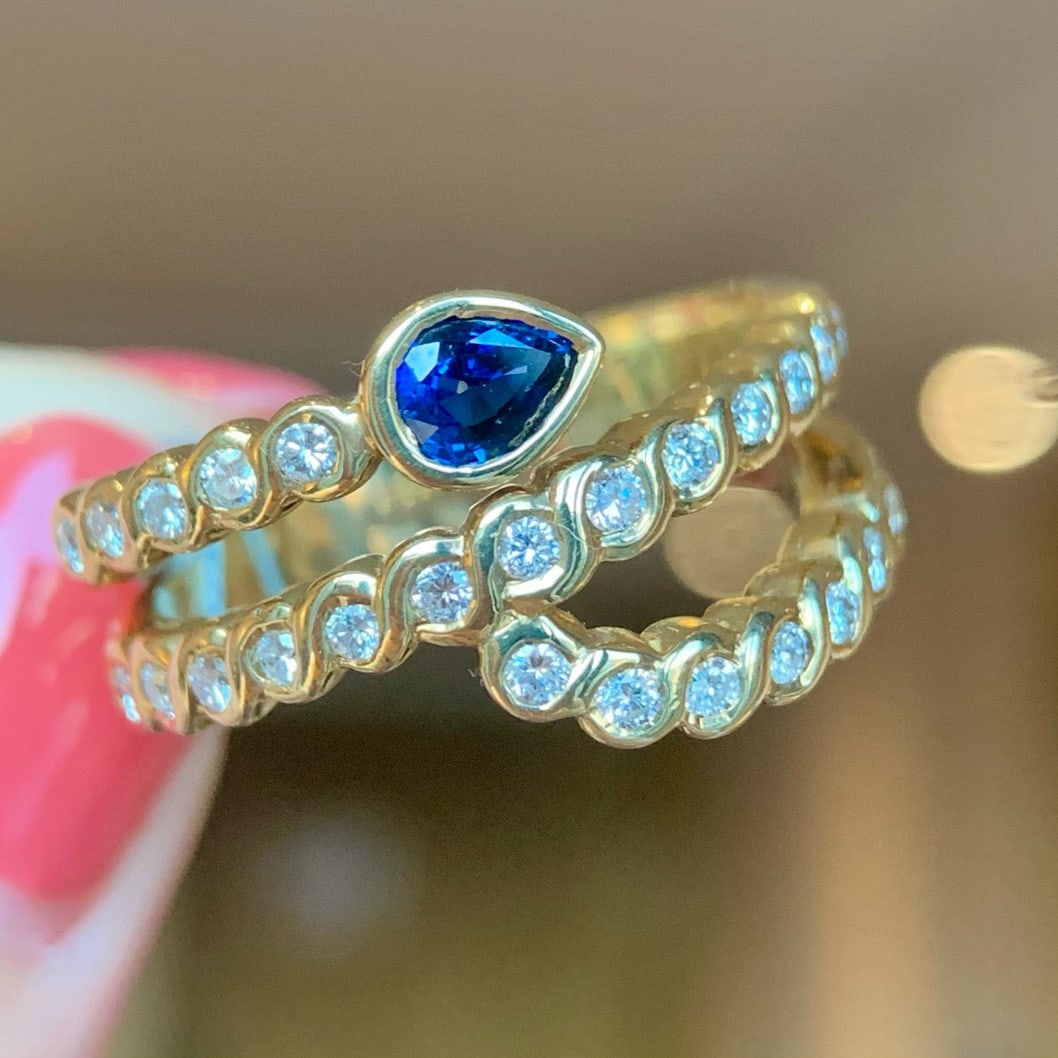 14k Gold 0.98 Ctw Natural Sapphire & Diamond Ring - 3