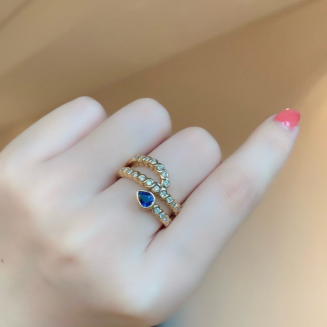 14k Gold 0.98 Ctw Natural Sapphire & Diamond Ring - 6