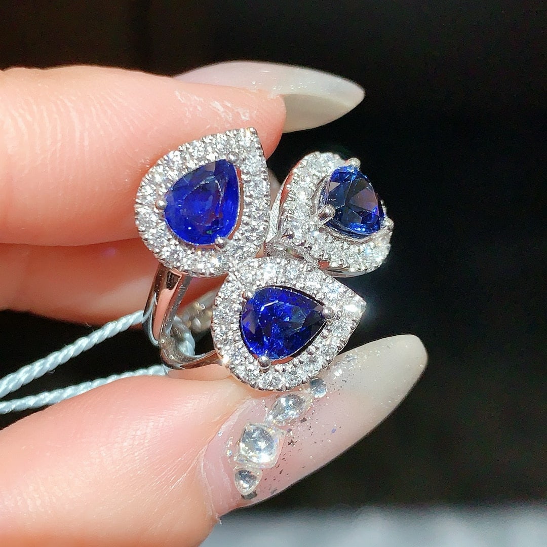 14k Gold 3.04 Ctw Natural Sapphire & Diamond Ring - 2