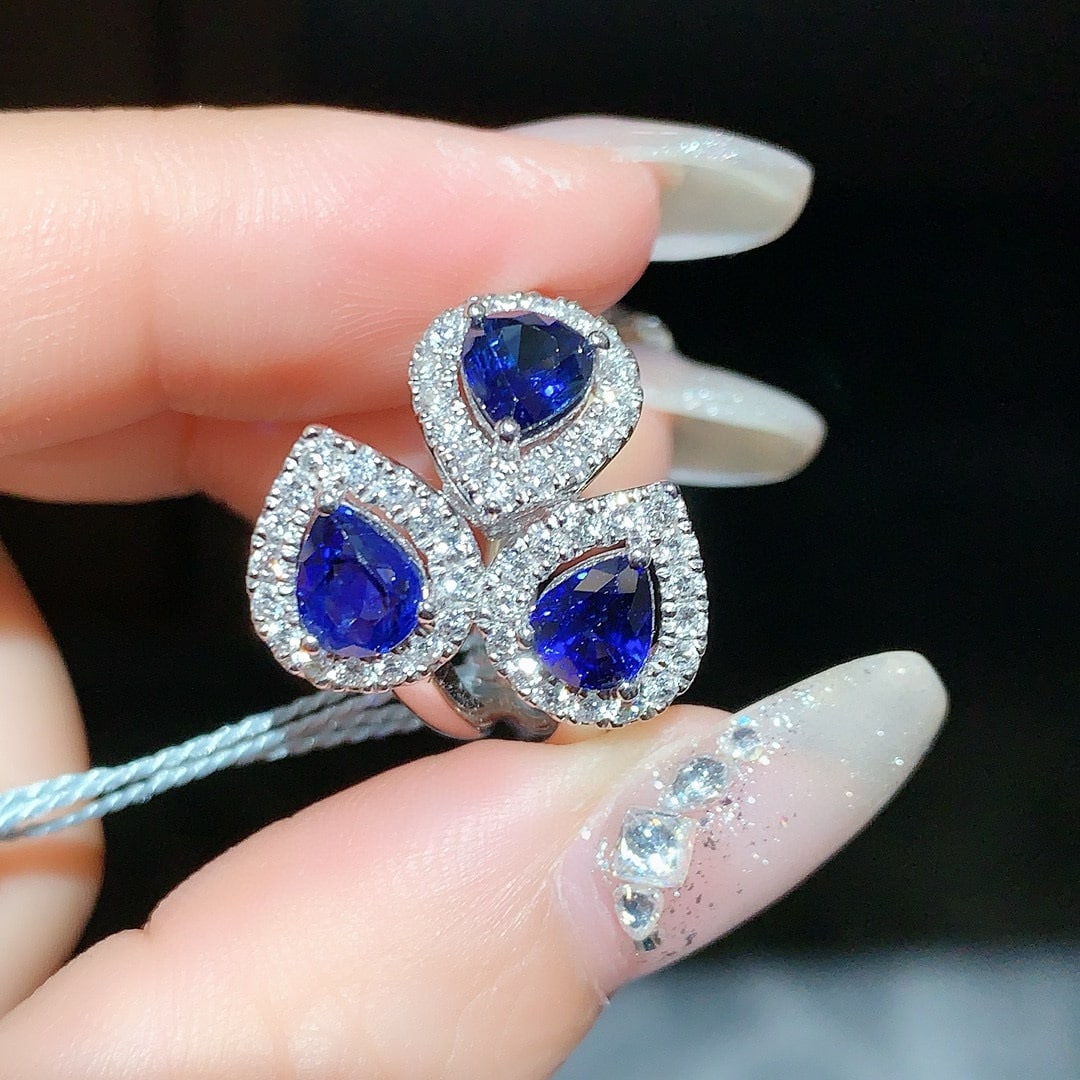 14k Gold 3.04 Ctw Natural Sapphire & Diamond Ring - 4