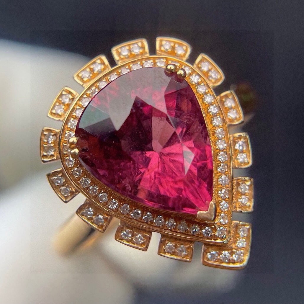 14k Gold 4.2 Ct Natural Tourmaline & Diamond Ring - 5
