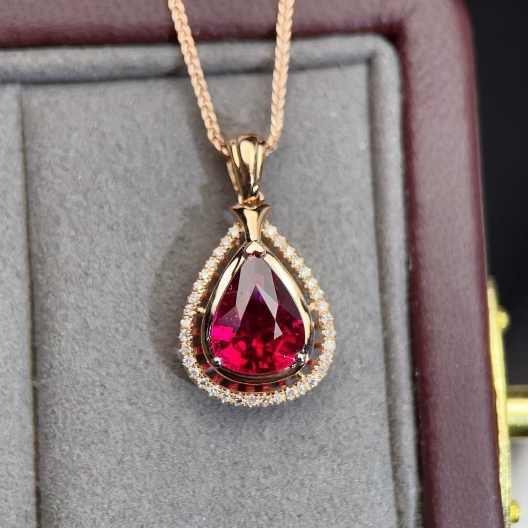 14k Gold 1.5 Ct Natural Tourmaline & Diamond Pendant( Without Chain ) - 2