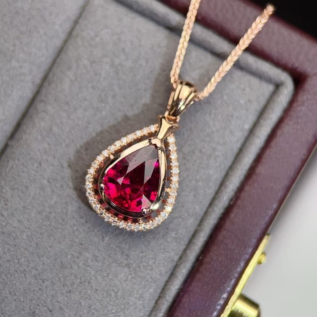 14k Gold 1.5 Ct Natural Tourmaline & Diamond Pendant( Without Chain ) - 3
