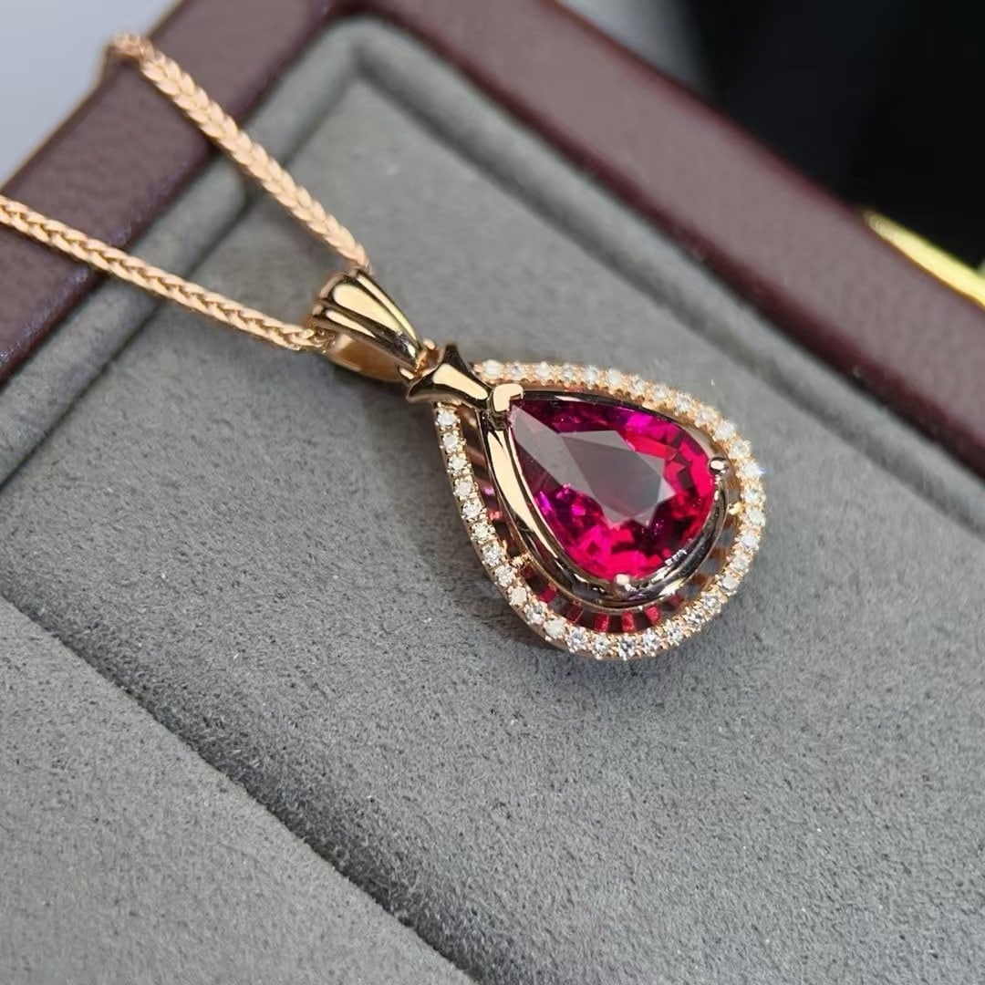 14k Gold 1.5 Ct Natural Tourmaline & Diamond Pendant( Without Chain ) - 5