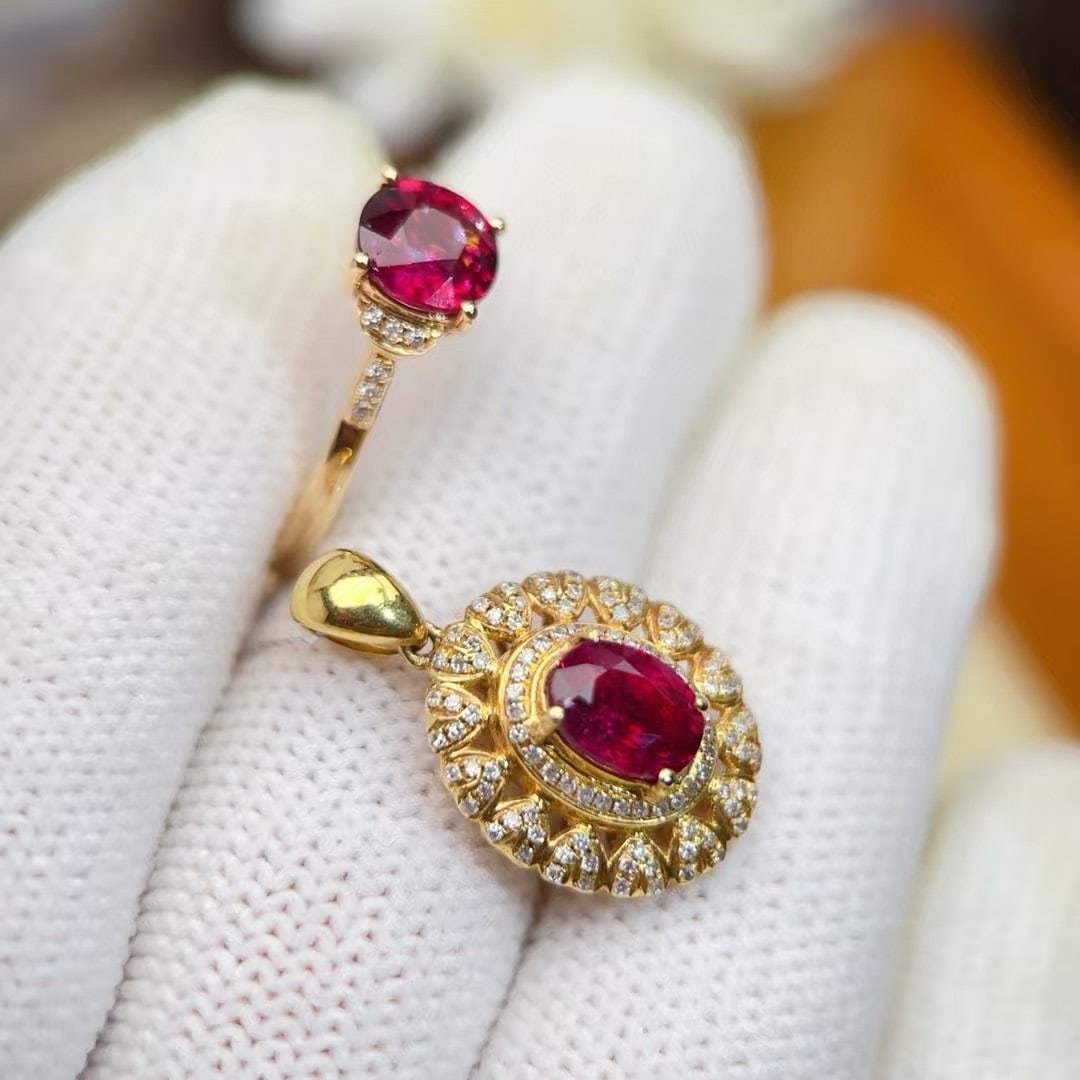 14k Gold 1.85 Ct Natural Tourmaline & Diamond Jewelry Set - 4