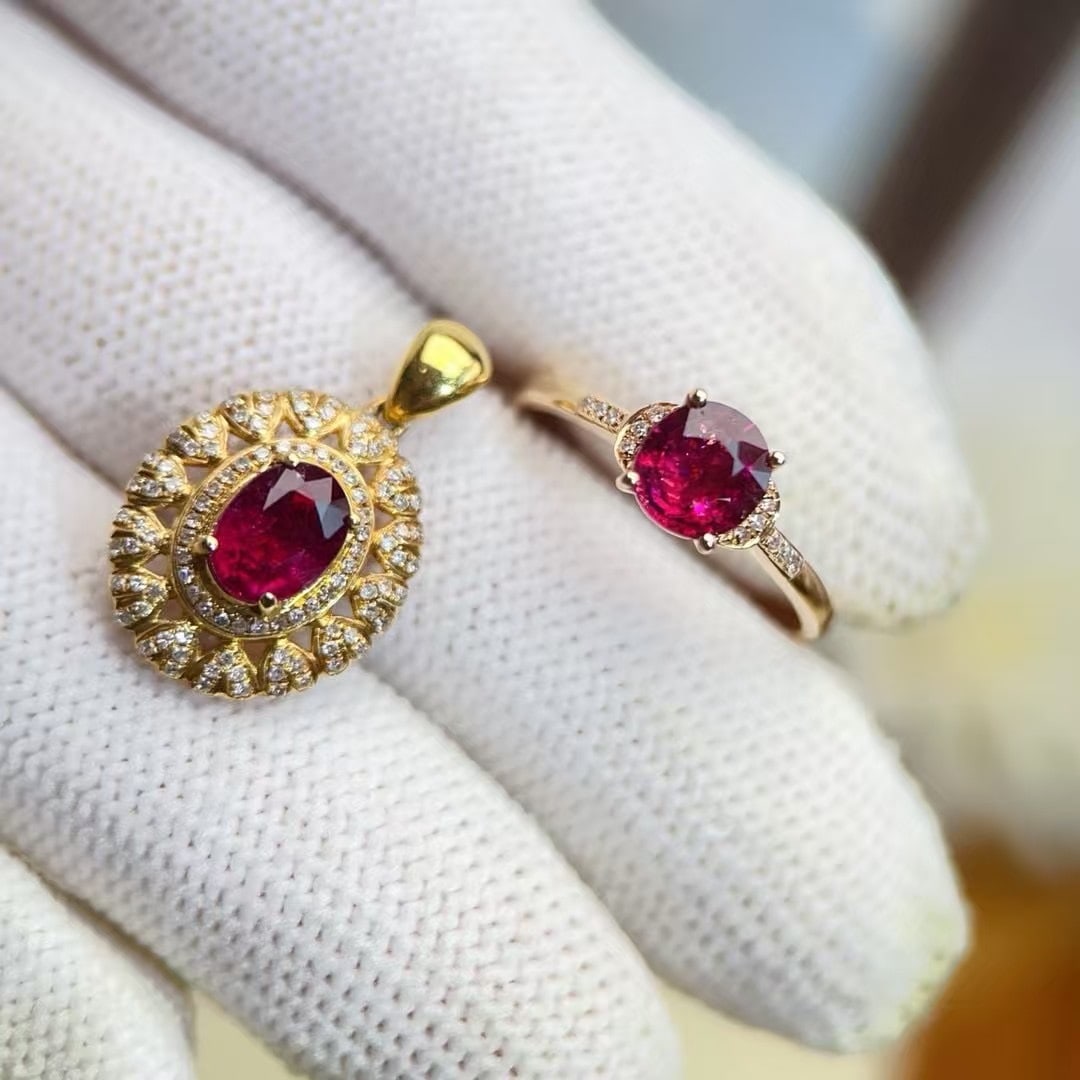14k Gold 1.85 Ct Natural Tourmaline & Diamond Jewelry Set - 5
