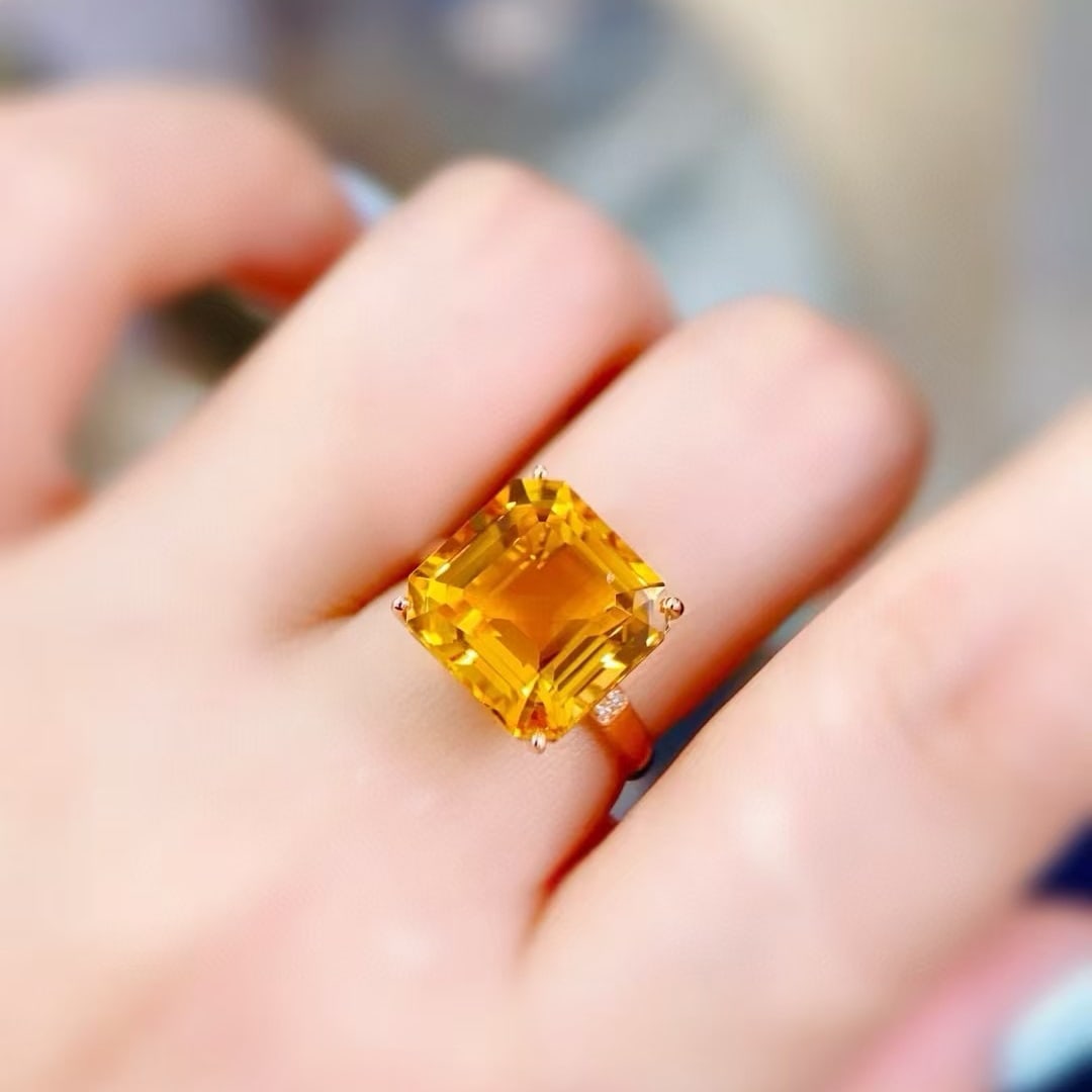 14k Gold 8.47 Ctw Natural Citrine & Diamond Ring - 4