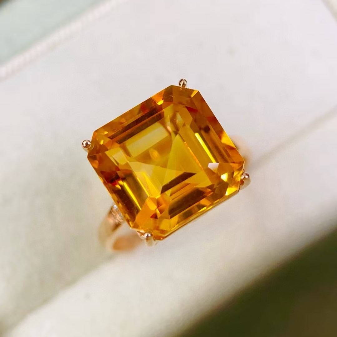 14k Gold 8.47 Ctw Natural Citrine & Diamond Ring - 5