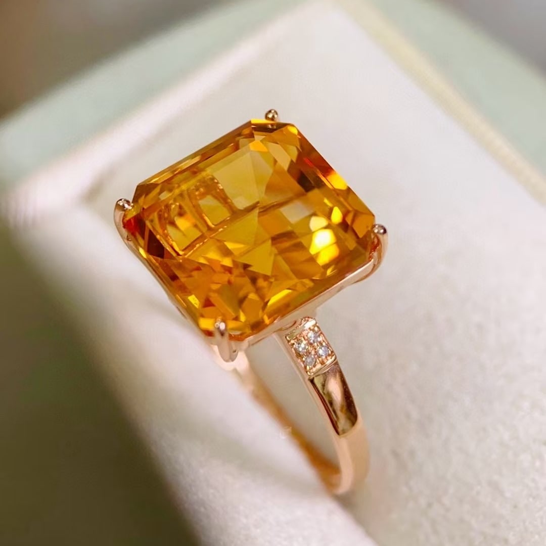 14k Gold 8.47 Ctw Natural Citrine & Diamond Ring - 6