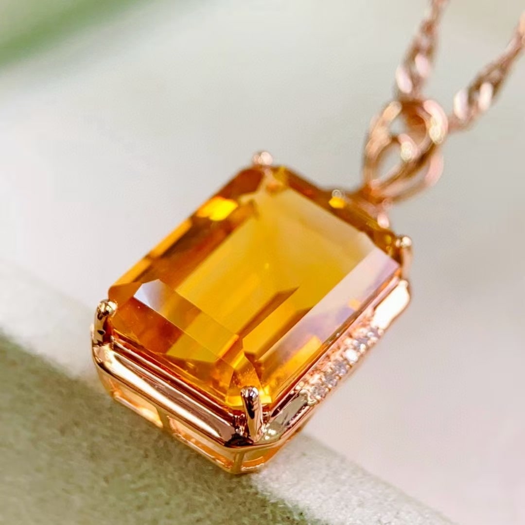 14k Gold 7.23 Ctw Natural Citrine & Diamond Pendant( Without Chain ) - 2