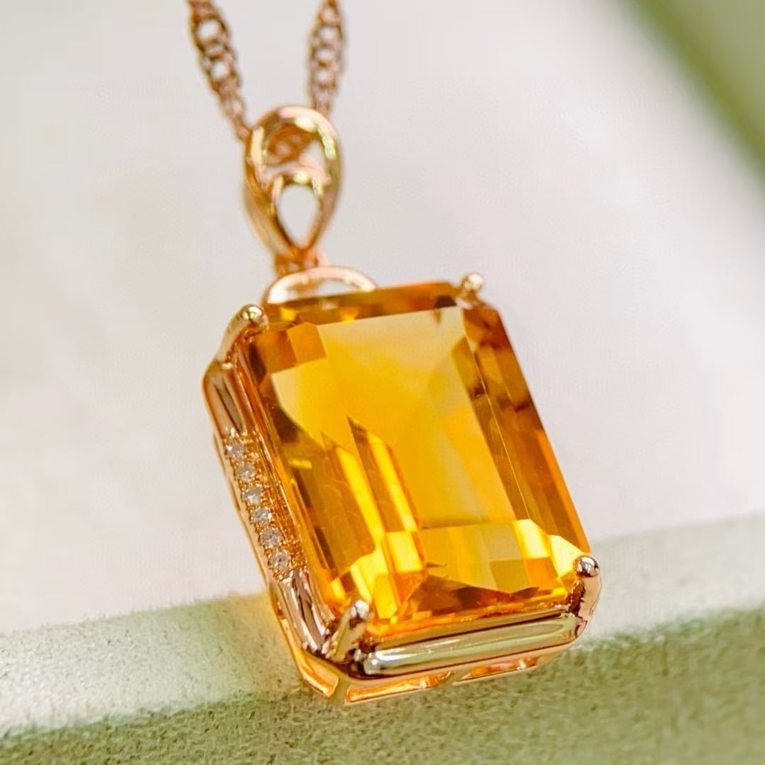 14k Gold 7.23 Ctw Natural Citrine & Diamond Pendant( Without Chain ) - 3