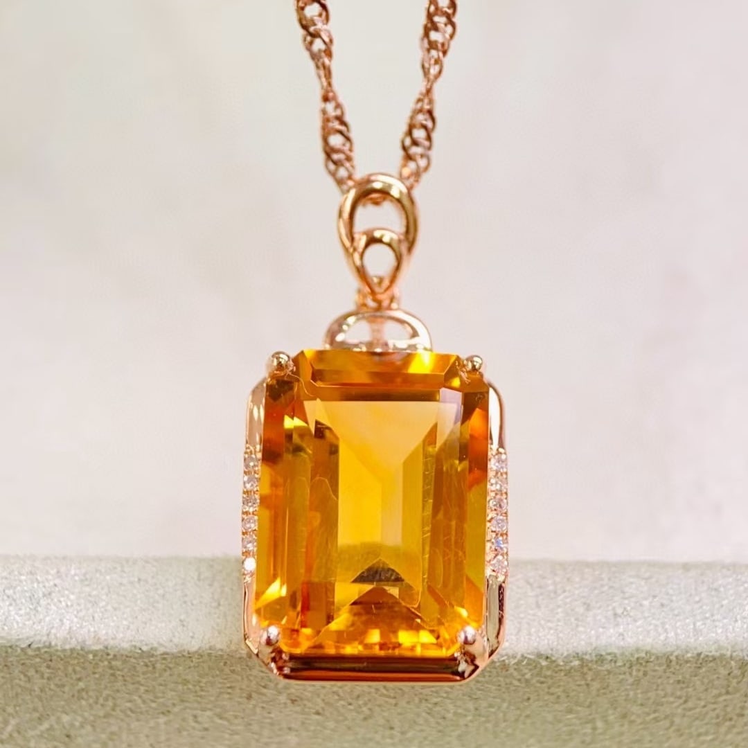 14k Gold 7.23 Ctw Natural Citrine & Diamond Pendant( Without Chain ) - 4
