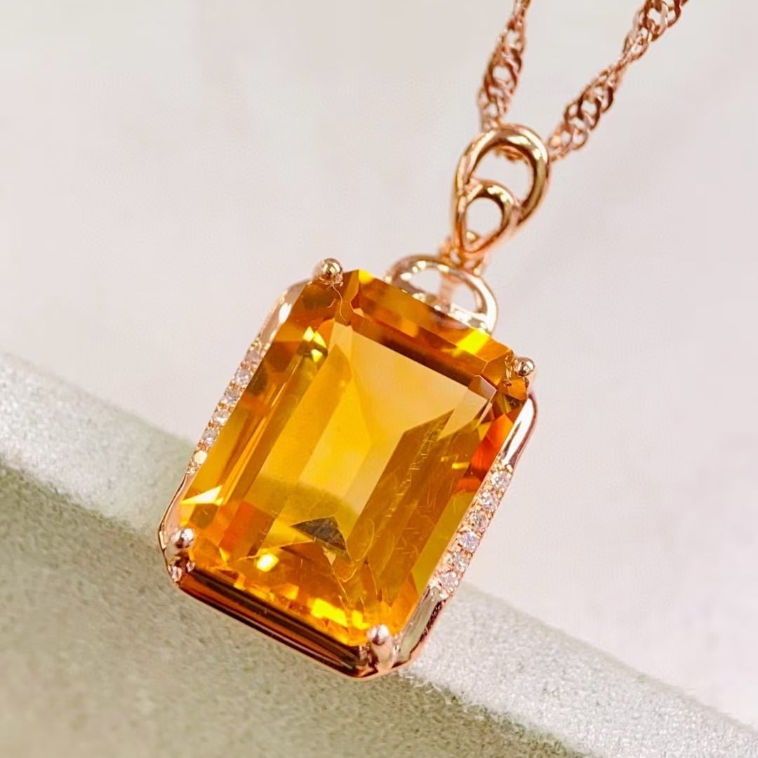 14k Gold 7.23 Ctw Natural Citrine & Diamond Pendant( Without Chain ) - 5