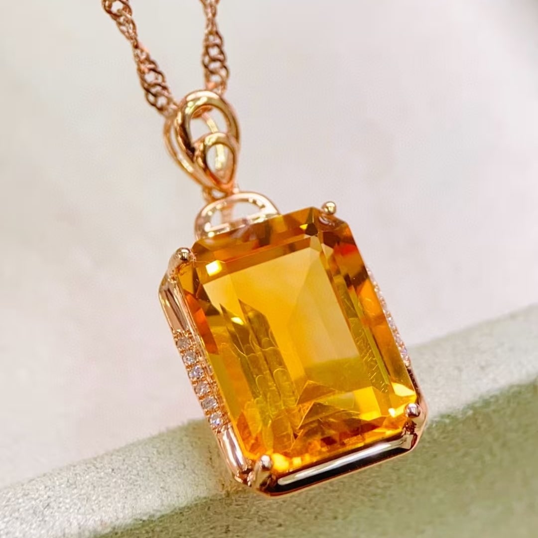 14k Gold 7.23 Ctw Natural Citrine & Diamond Pendant( Without Chain ) - 6