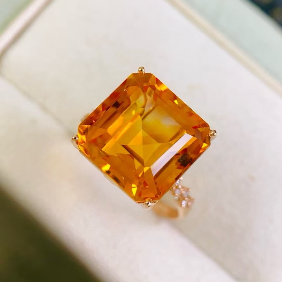 14k Gold 10.51 Ctw Natural Citrine & Diamond Ring - 4