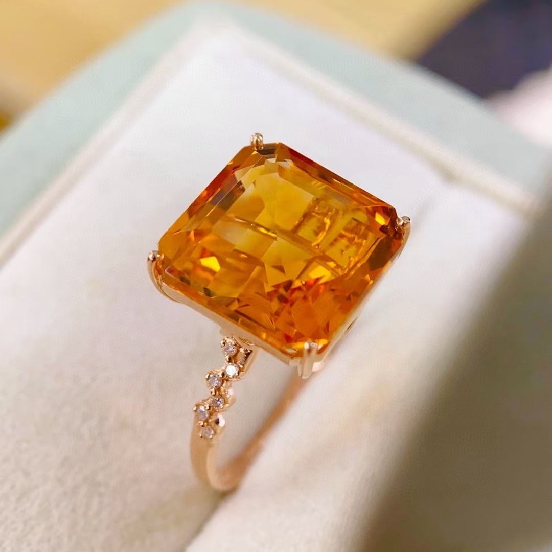 14k Gold 10.51 Ctw Natural Citrine & Diamond Ring - 5