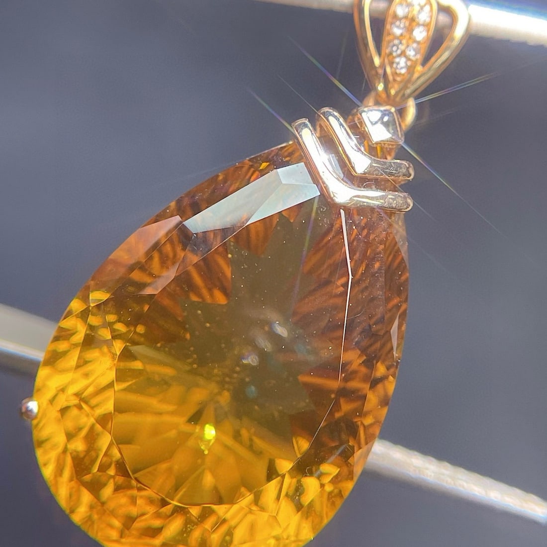 14k Gold 22.57 Ct Natural Citrine & Diamond Pendant( Without Chain ) - 2
