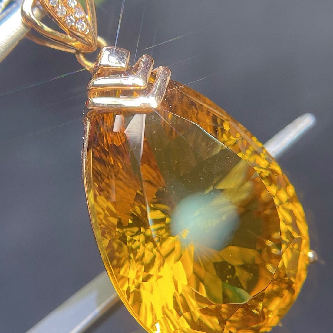 14k Gold 22.57 Ct Natural Citrine & Diamond Pendant( Without Chain ) - 3