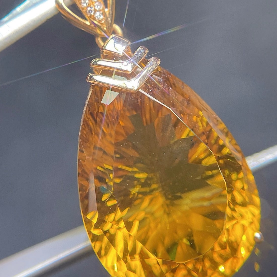 14k Gold 22.57 Ct Natural Citrine & Diamond Pendant( Without Chain ) - 6