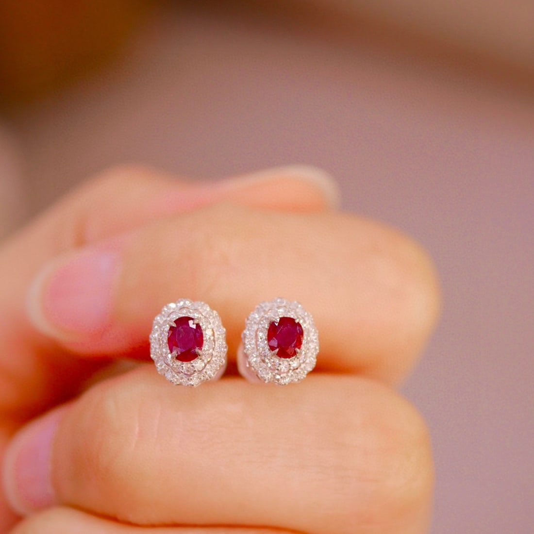 14k Gold 0.90 Ctw Natural Ruby & Diamond Earrings - 2