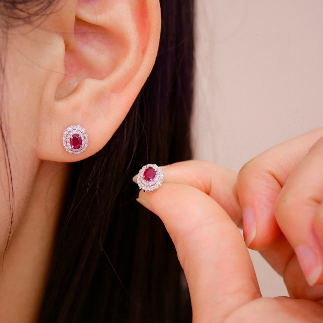 14k Gold 0.90 Ctw Natural Ruby & Diamond Earrings - 3