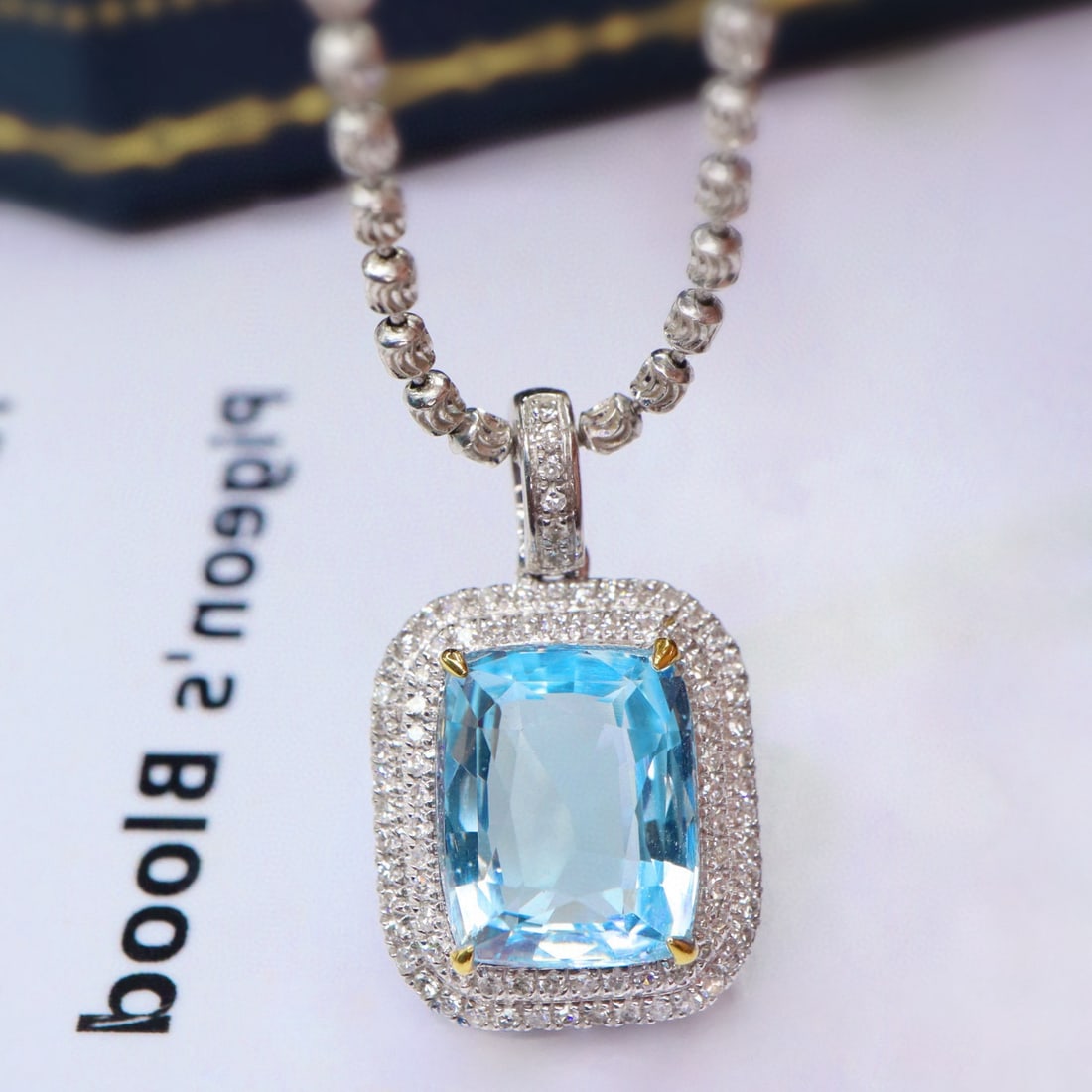 14k Gold 2.46 Ctw Natural Aquamarine & Diamond Pendant( Without Chain ) - 4