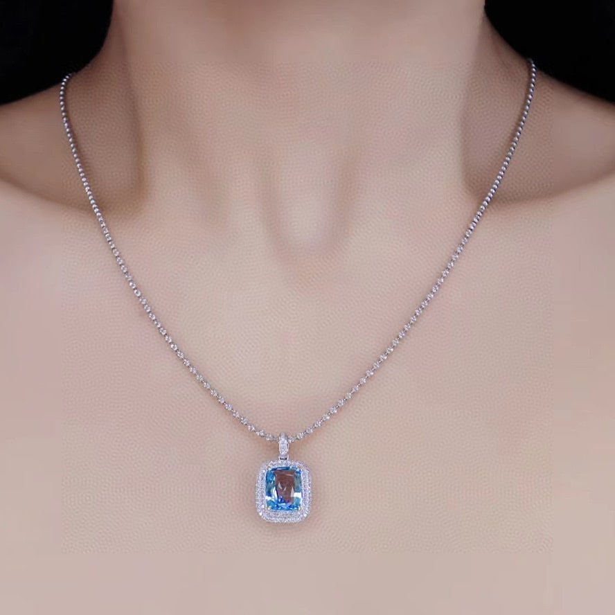 14k Gold 2.46 Ctw Natural Aquamarine & Diamond Pendant( Without Chain ) - 5