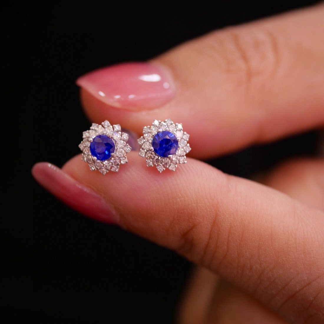 14k Gold 0.69 Ctw Natural Sapphire & Diamond Earrings - 2