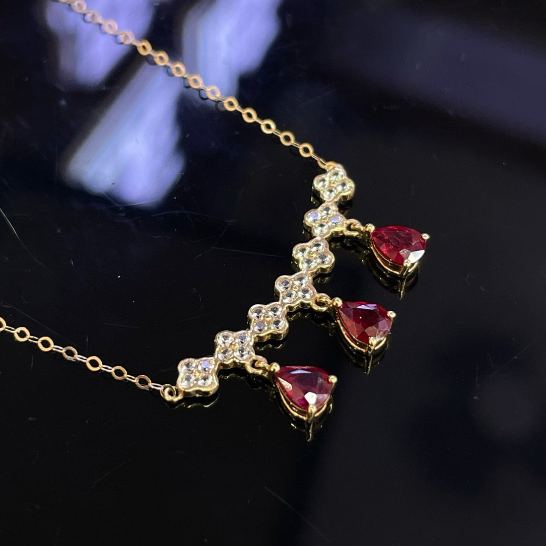 14k Gold 1.00 Ct Natural Ruby & Sapphire Necklace - 2
