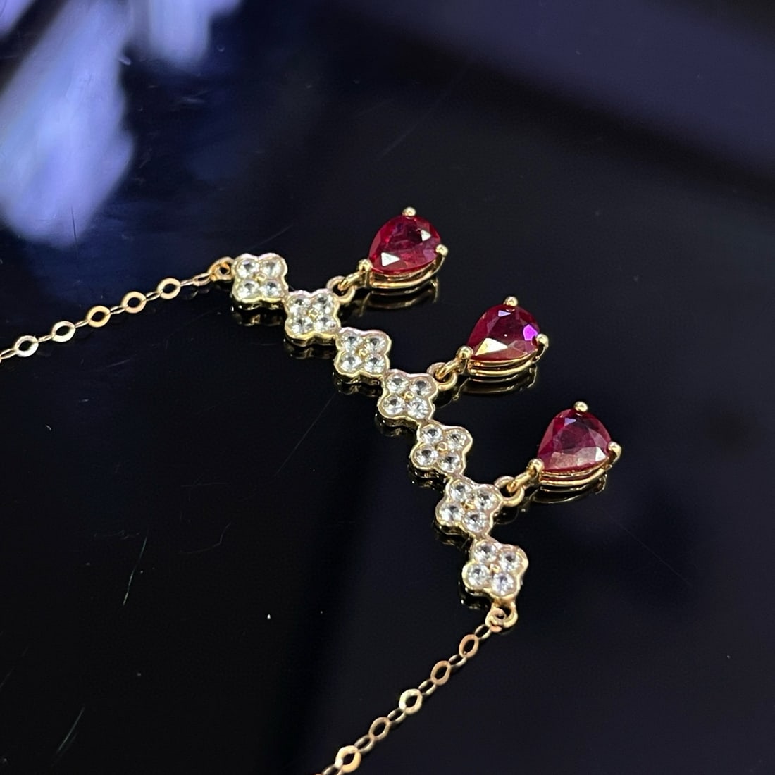 14k Gold 1.00 Ct Natural Ruby & Sapphire Necklace - 3