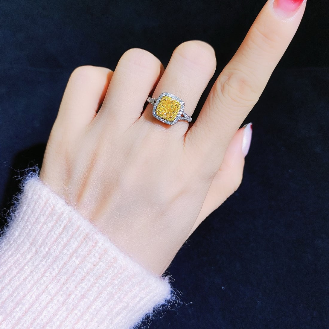 14k Gold 1.40 Ctw Natural Yellow Diamond & Diamond Ring - 3