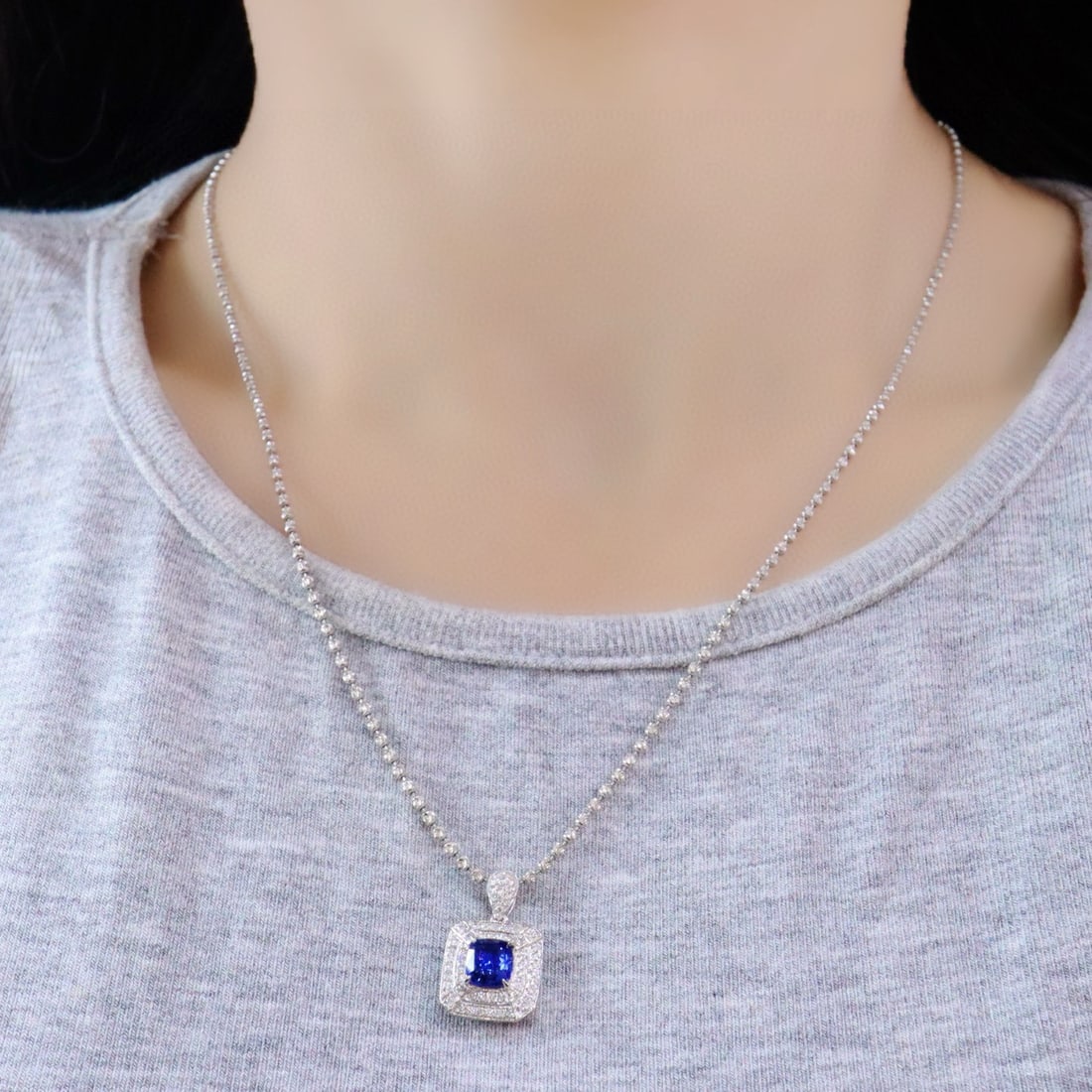14k Gold 1.31 Ctw Natural Sapphire & Diamond Pendant( Without Chain ) - 2