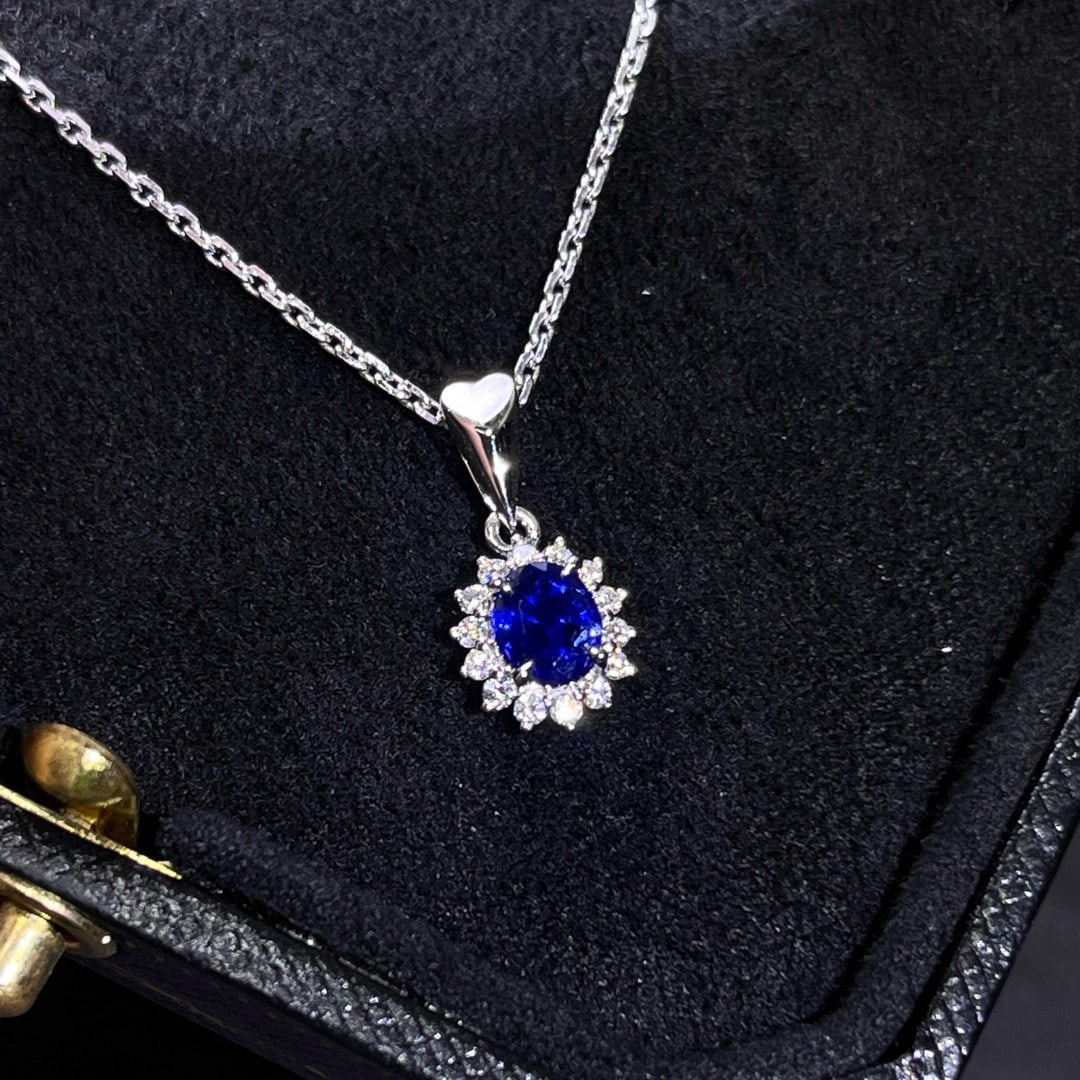 14k Gold 0.75 Ctw Natural Sapphire & Diamond Pendant( Without Chain ) - 2