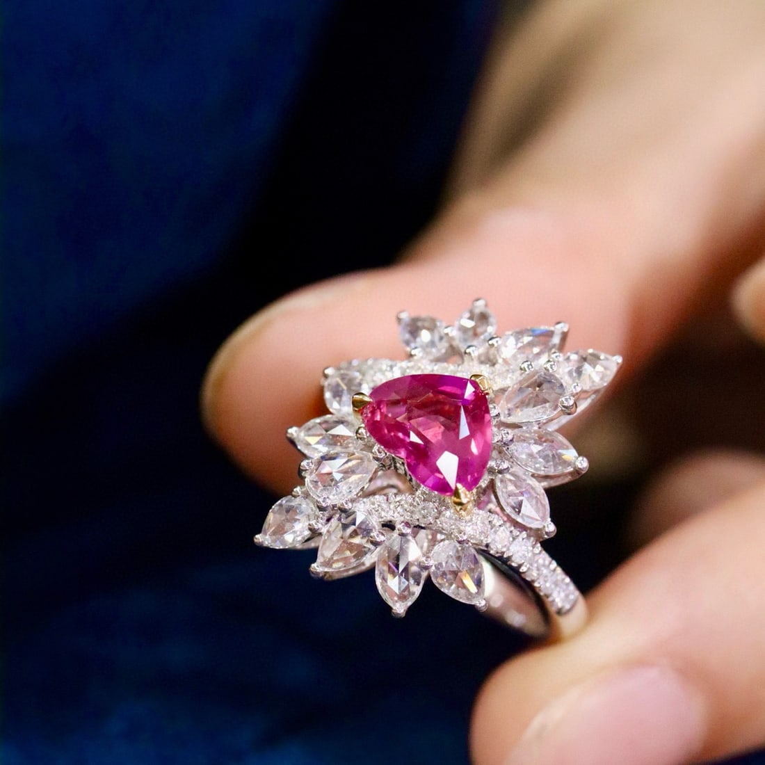 14k Gold 2.19 Ctw Natural Padparadscha Sapphire & Diamond Ring: Ref:230992335 // gold content:14k gold // ring size:7. 25us // // main gemstone:padparadscha sapphire // shape:heart // carat weight:1. 13ct // color:orangish pink // treatment:natural // // adjacent
