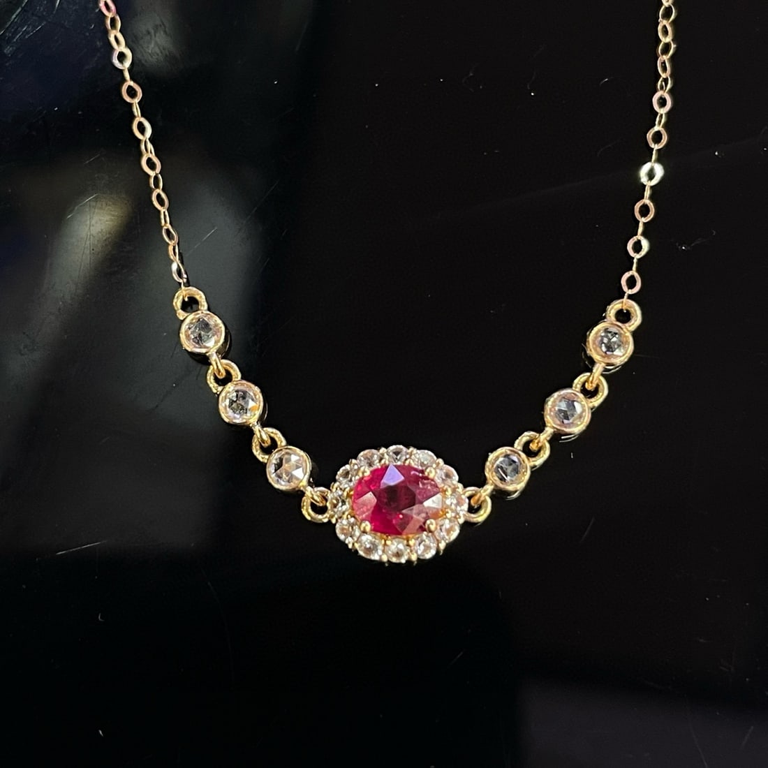 14k Gold 0.42 Ct Natural Ruby & Sapphire Necklace: Ref:230992336 // gold content:14k gold // main gemstone:ruby // shape:oval // carat weight:0. 42ct // color:red // treatment:natural // // adjacent gemstone 2 : sapphire // number of stones:18 //