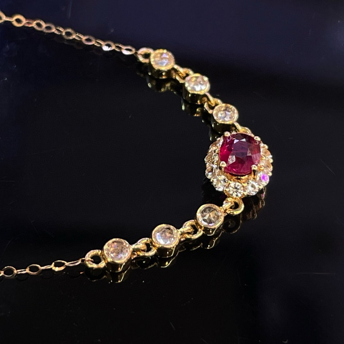 14k Gold 0.42 Ct Natural Ruby & Sapphire Necklace - 2