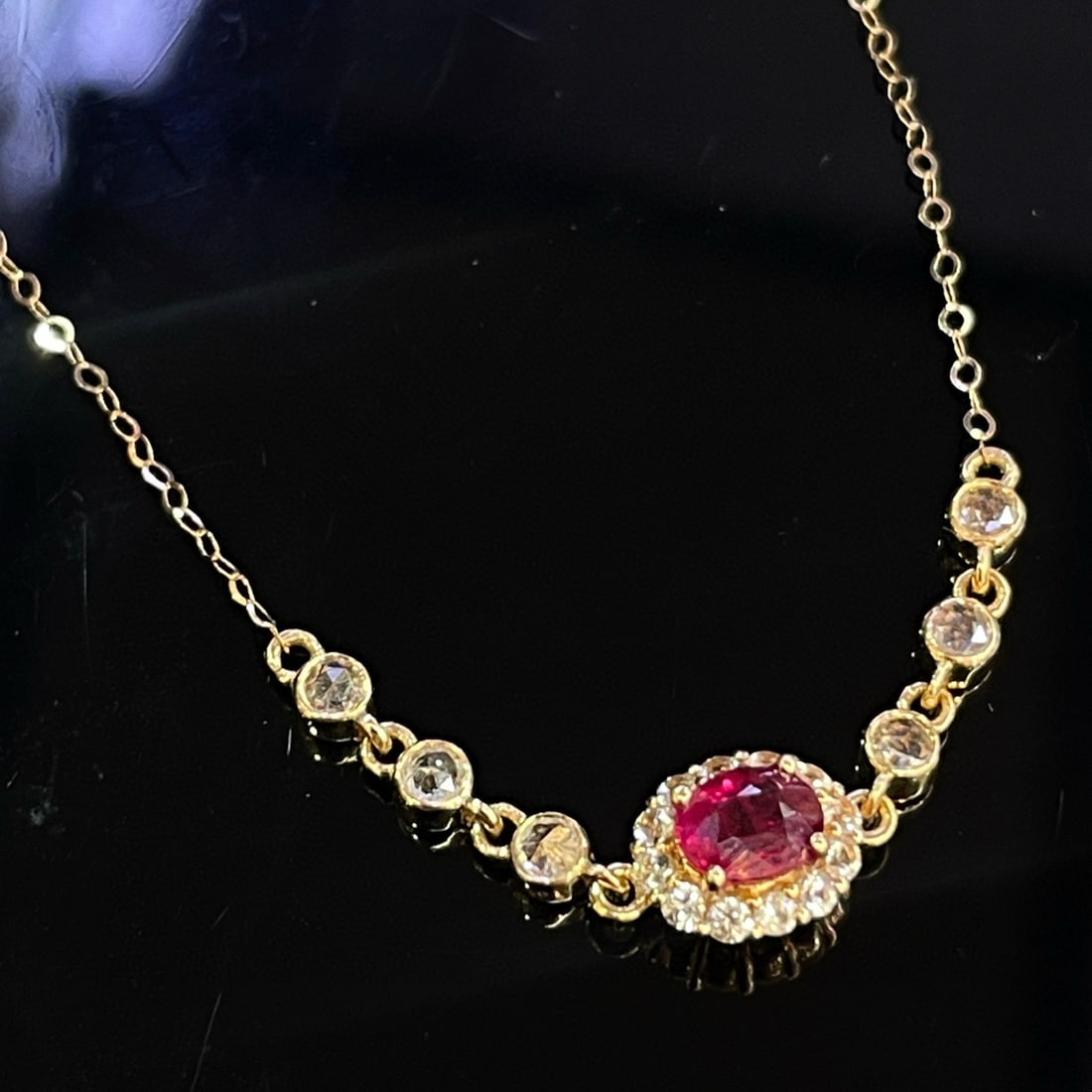 14k Gold 0.42 Ct Natural Ruby & Sapphire Necklace - 3