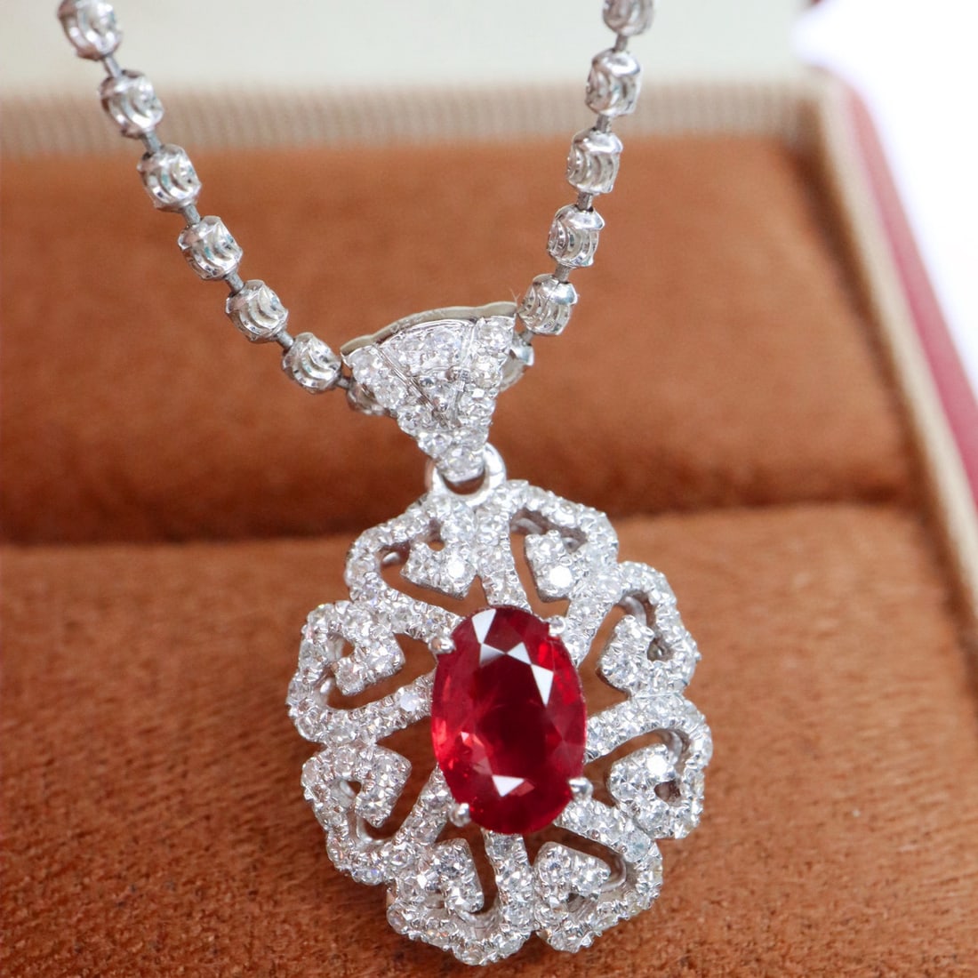 14k Gold 1.33 Ctw Natural Ruby & Diamond Pendant( Without Chain ): Ref:230992338 // gold content:14k gold // main gemstone:ruby // shape:oval // carat weight:0. 83ct // color:pigeonblood red // treatment:natural // // adjacent gemstone 2 : diamond // shape:round //