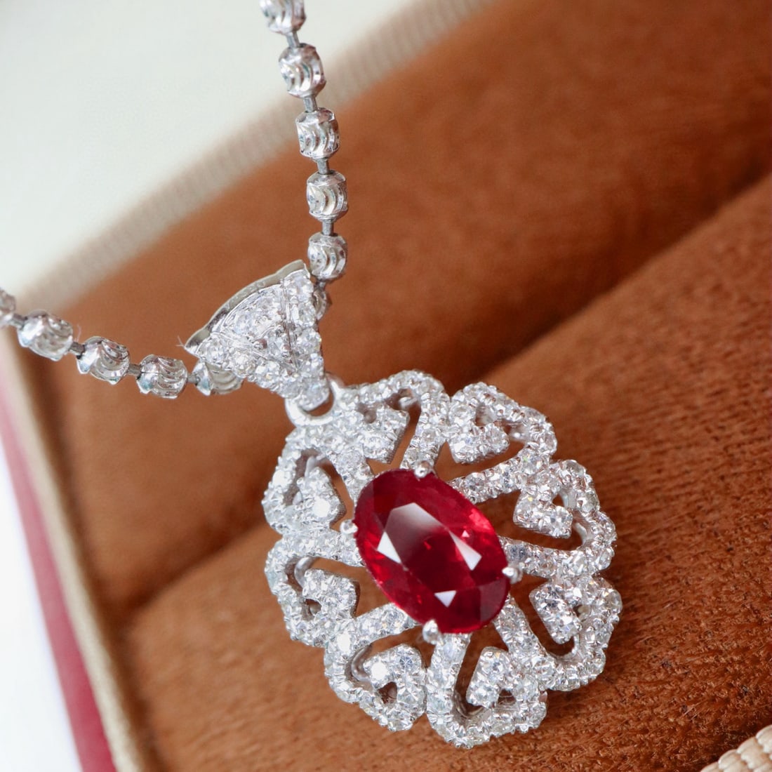 14k Gold 1.33 Ctw Natural Ruby & Diamond Pendant( Without Chain ) - 2