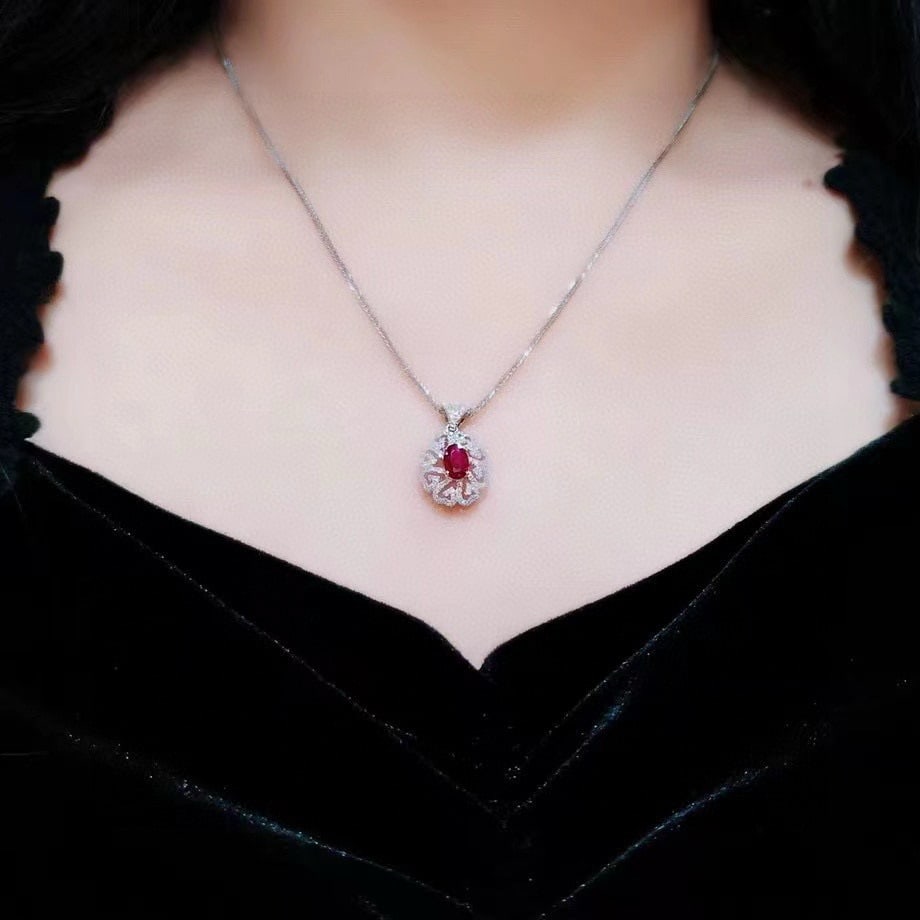 14k Gold 1.33 Ctw Natural Ruby & Diamond Pendant( Without Chain ) - 3
