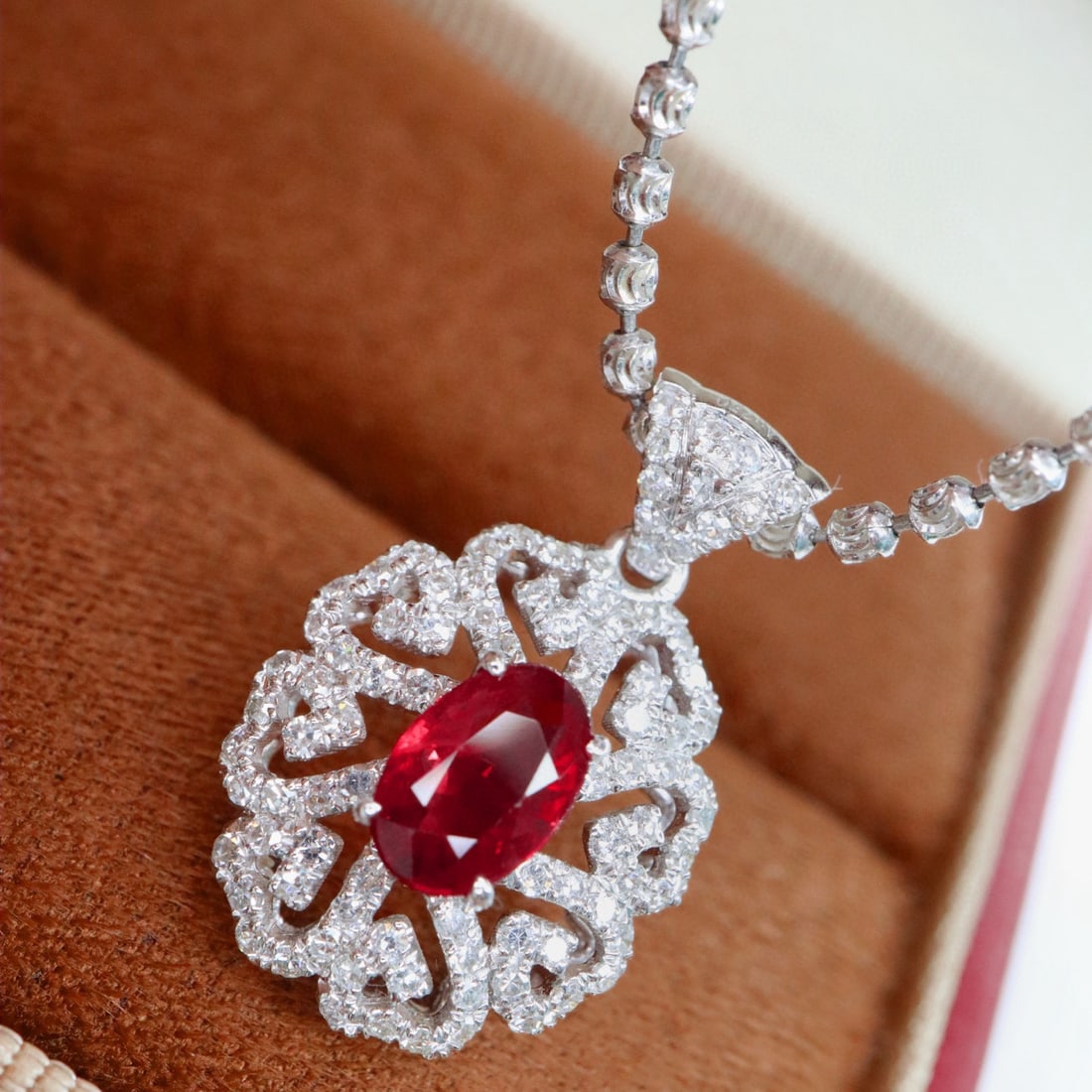 14k Gold 1.33 Ctw Natural Ruby & Diamond Pendant( Without Chain ) - 4