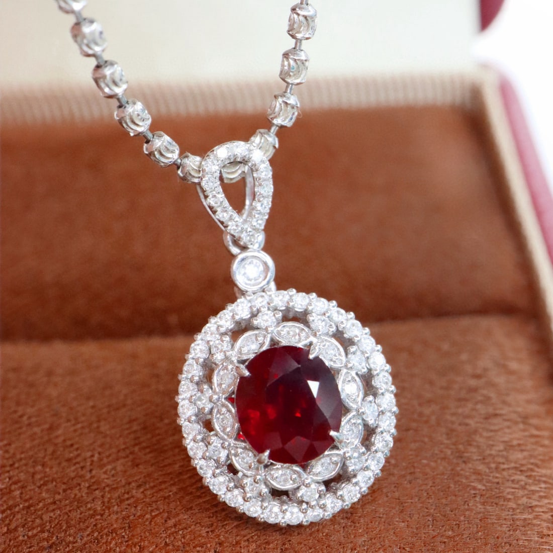 14k Gold 1.39 Ctw Natural Ruby & Diamond Pendant( Without Chain ): Ref:230992340 // gold content:14k gold // main gemstone:ruby // shape:oval // carat weight:1. 10ct // color:pigeonblood red // treatment:natural // // adjacent gemstone 2 : diamond // shape:round //