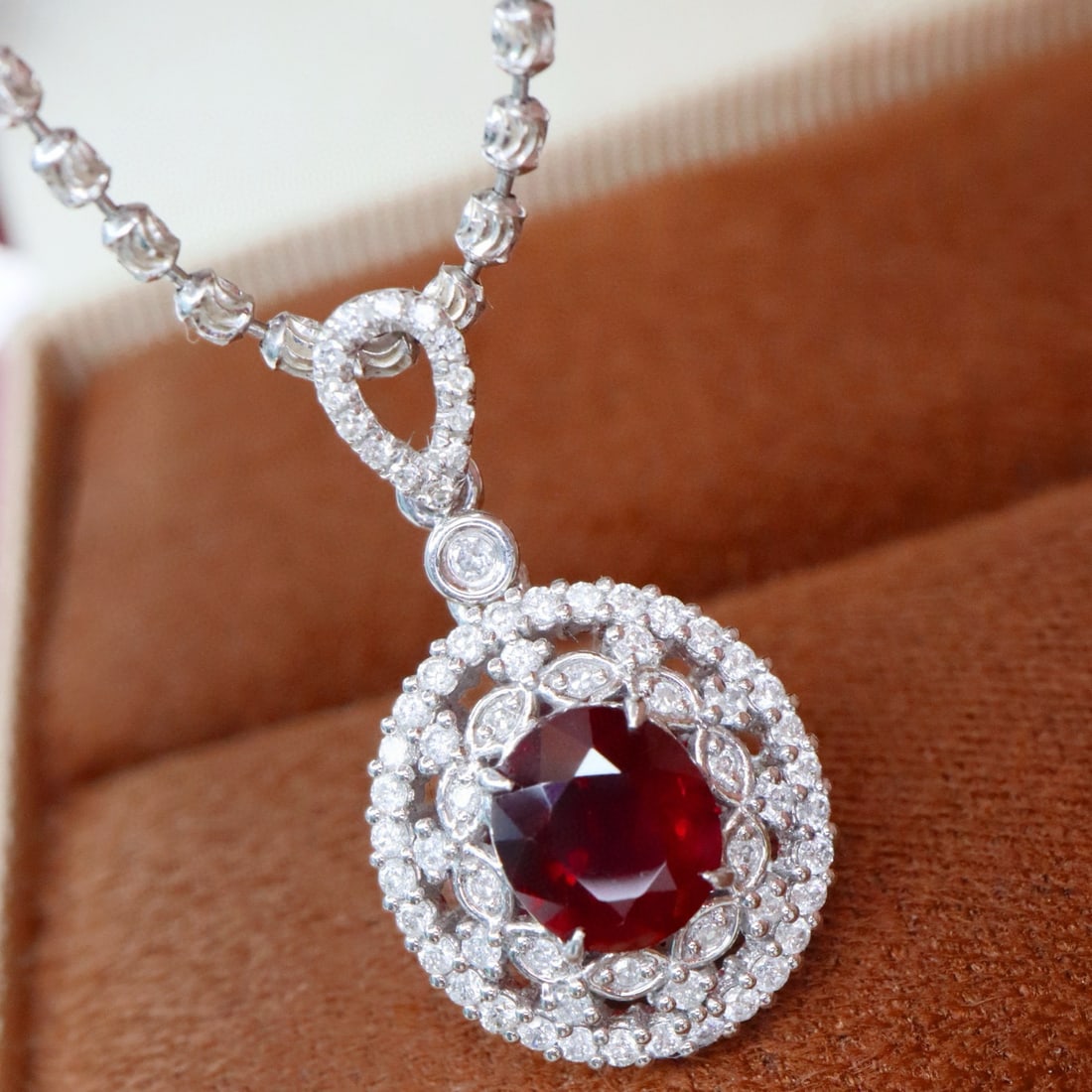 14k Gold 1.39 Ctw Natural Ruby & Diamond Pendant( Without Chain ) - 2