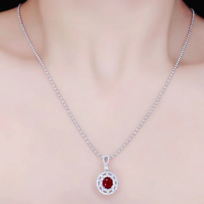 14k Gold 1.39 Ctw Natural Ruby & Diamond Pendant( Without Chain ) - 3