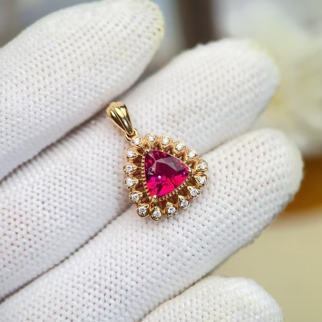 14k Gold 2.8 Ct Natural Tourmaline & Diamond Jewelry Set - 3