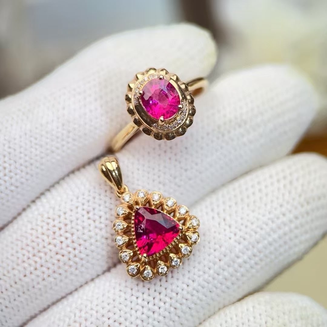 14k Gold 2.8 Ct Natural Tourmaline & Diamond Jewelry Set - 5